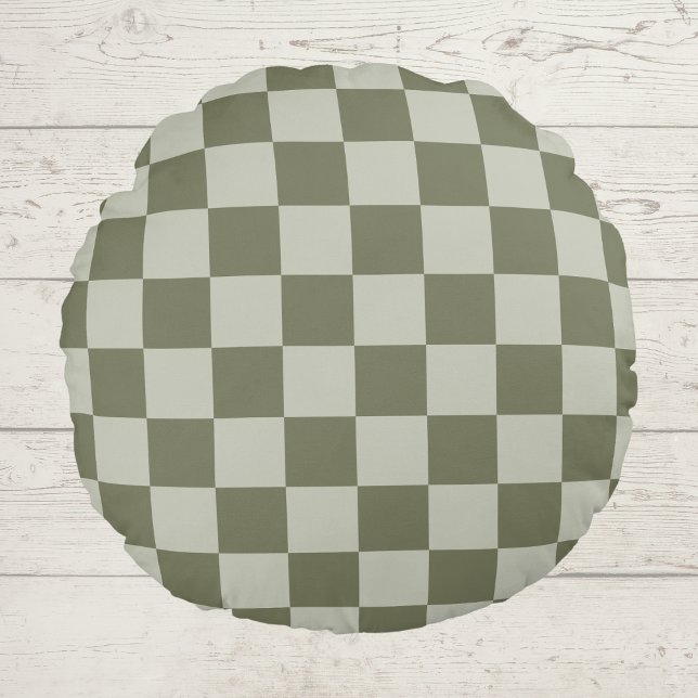 Sage Grönt Checkerboard Rund Kudde (Skapare uppladdad)