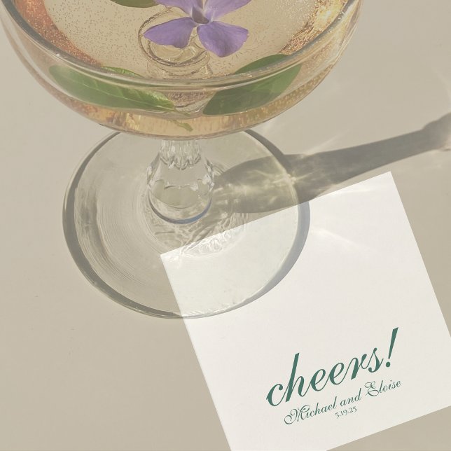 Sage Grönt Cheers Elegant Personlig Bröllop Pappersservett (Sage Green Cheers Elegant Personalized Wedding Napkins)