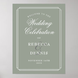 Sage Grönt Chic Art Deco Bröllop Välkomsttecken Poster