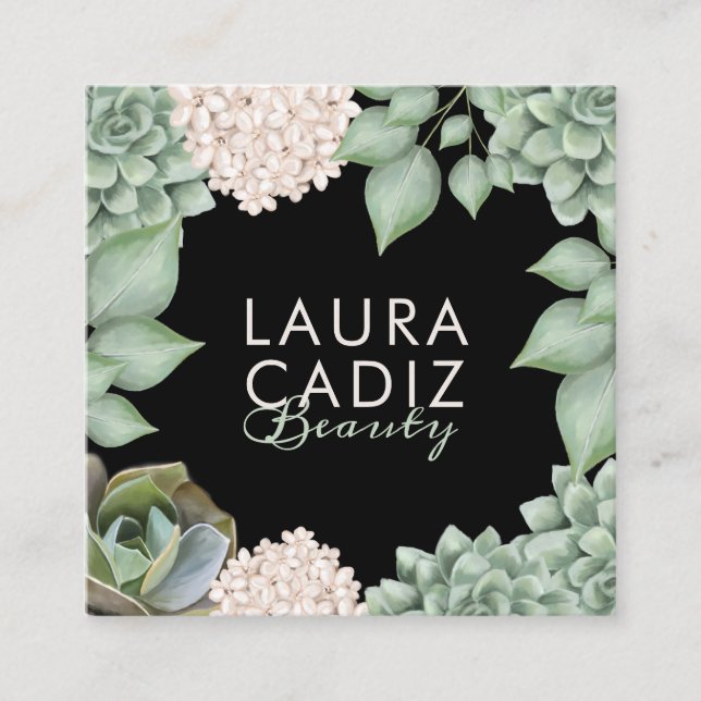 Sage Grönt Chic Land Blommigt & Foliage Ram Fyrkantigt Visitkort (Framsida)