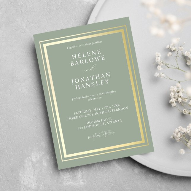 Sage Grönt Chic Modern Minimalist Elegant bröllop Inbjudningar (Sage Green Chic Modern Minimalist Elegant Wedding Invitation)