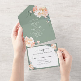 Sage Grönt Chic Peach Blommigt Boho Bröllop