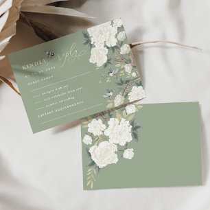 Sage Grönt Chinoiserie Bird Peony Bröllop OSA Kort