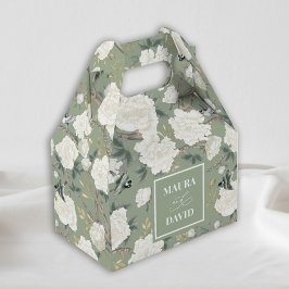 Sage Grönt Chinoiserie Birds Flowers Bröllop Presentaskar