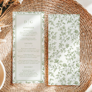 Sage Grönt Chinoiserie Bröllop Menu Meny