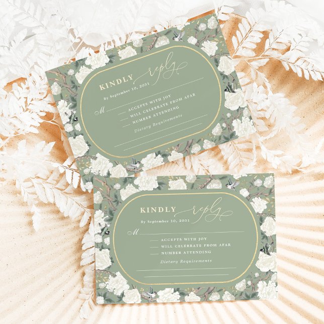 Sage Grönt Chinoiserie Ivory Flowers Bröllop OSA Kort (Skapare uppladdad)
