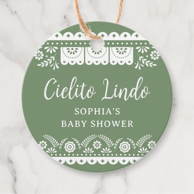 Sage Grönt Cielito Lindo Talavera Mexikanska Baby  Gåvor Etiketter (Framsida)