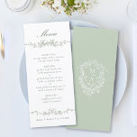 Sage Grönt Classic Blommigt Gräns Bröllop Meny<br><div class="desc">Elegant Sage grönt blommigt gräns bröllop-menyn med vapensköld av blommigt och monogram på baksidan. Om du vill ha en mer avancerad anpassning av den här designen klickar du på knappen DESIGN VERKTYG ovan!</div>