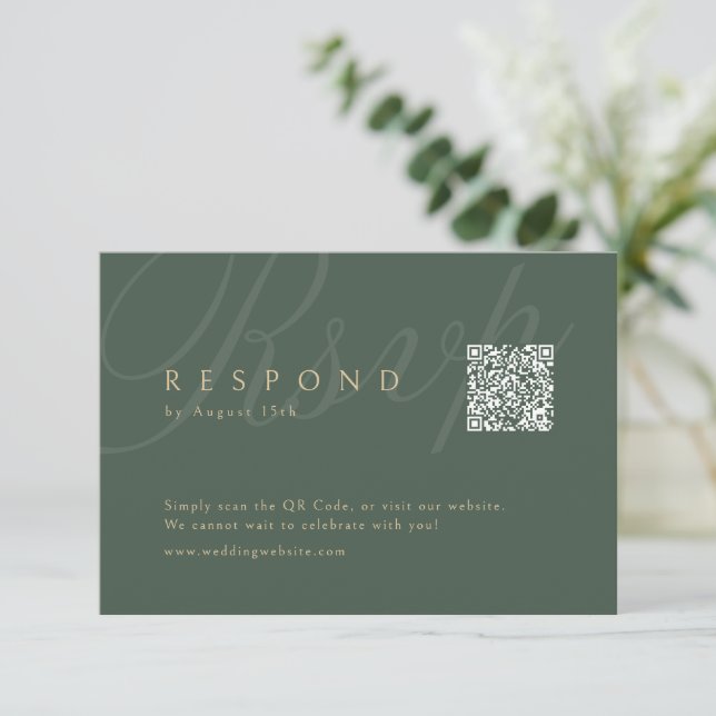 Sage Grönt Classic Elegance QR-kod Bröllop OSA Kort (Stående Fram)