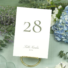 Sage Grönt Classic Elegant Calligraphy Bröllop Bordsnummer