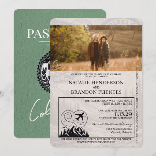 Sage Grönt Colorado Passport Bröllop Inbjudningar