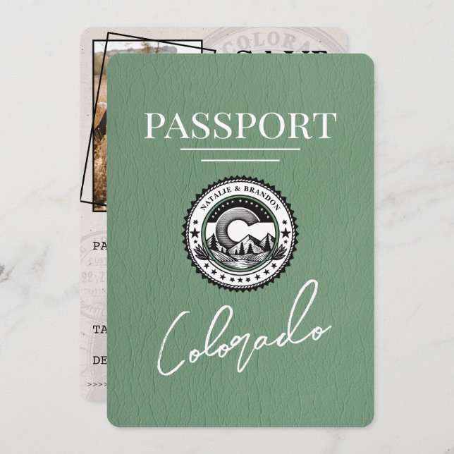 Sage Grönt Colorado Passport Spara datum Spara Datumet (Fram/baksida)