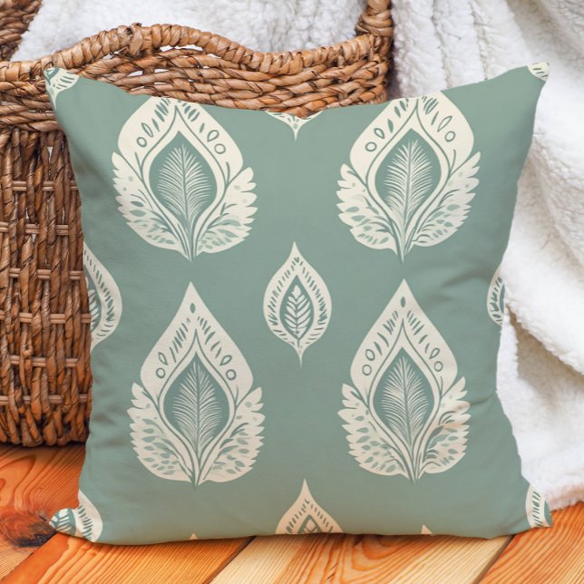 Sage Grönt Cream Artistic Löv ature Kudde (Sage Green Cream Artistic Leaves Nature Throw Pillow)