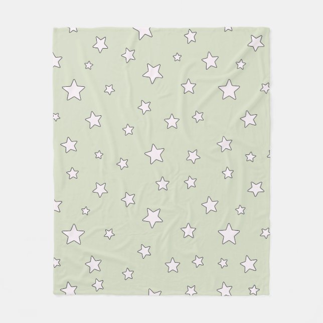 Sage Grönt Cute Aesthetic Stars Mönster Fleecefilt (Framsidan)