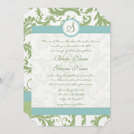 Sage Grönt Damask and Aqua Damask Wedding Inbjudan
