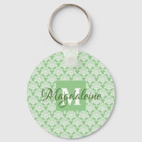 Sage Grönt Damask-nyckelkedja med Monogram