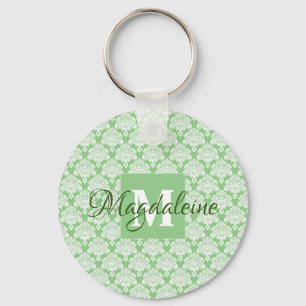 Sage Grönt Damask-nyckelkedja med Monogram Nyckelring