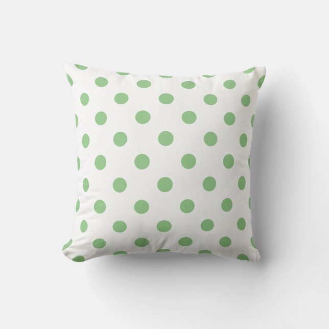 Sage Grönt Decorative Polka dots on White Kudde (Framsida)