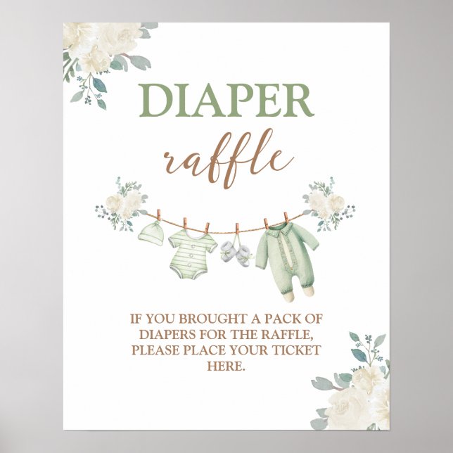 Sage Grönt Diaper Raffle-skylt Poster (Framsidan)