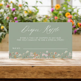 Sage Grönt Diaper Raffle Wildblomme Baby Shower Tilläggskort