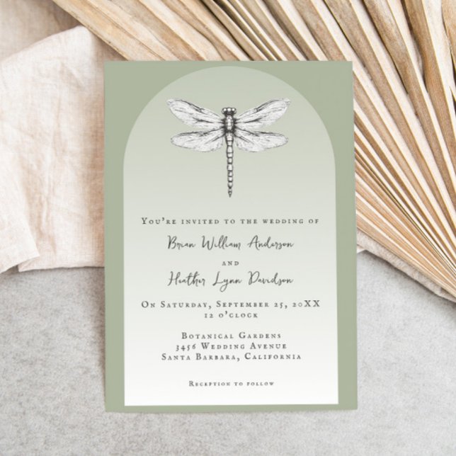 Sage Grönt Dragonfly Bröllop Inbjudningar (Sage Green Dragonfly Wedding Invitation)
