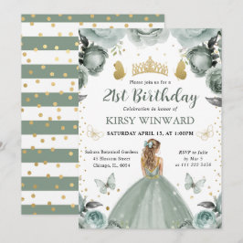 Sage Grönt Dress Blonde Princess Birthday Inbjudningar