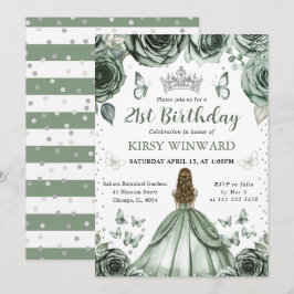 Sage Grönt Dress Blonde Princess Birthday Inbjudningar