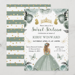 Sage Grönt Dress Blonde Princess Sweet 16 Inbjudningar