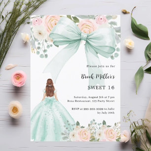 Sage grönt dress bow rosa blommigts Sweet 16 Inbjudningar
