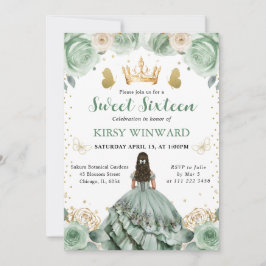 Sage Grönt Dress Brunette Princess Sweet 16 Inbjudningar
