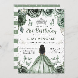 Sage Grönt Dress Mörk Skin Princess Birthday Inbjudningar
