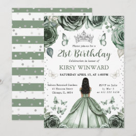 Sage Grönt Dress Mörk Skin Princess Birthday Inbjudningar