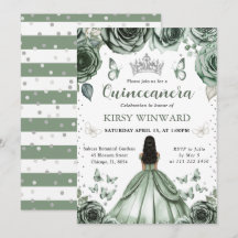 Sage Grönt Dress Mörk Skin Princess Quinceanera