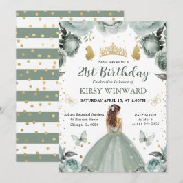 Sage Grönt Dress Red Hair Princess Birthday Inbjudningar