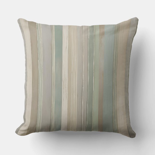 Sage Grönt Dusty Blue Taupe Grått Farmhouse Rand Kudde (Framsida)