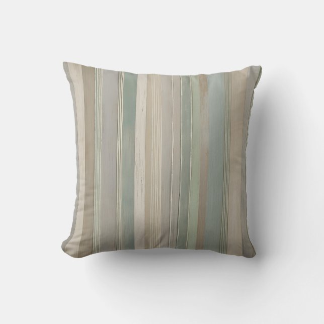 Sage Grönt Dusty Blue Taupe Grått Farmhouse Rand Kudde (Framsida)