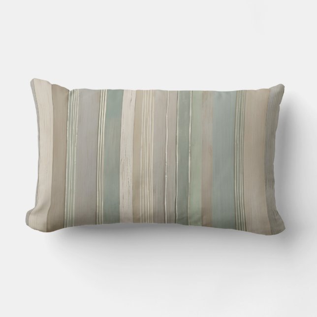 Sage Grönt Dusty Blue Taupe Grått Farmhouse Rand Lumbarkudde (Framsida)