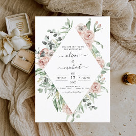 Sage Grönt Dusty Rosa Eucalyptus Bröllop Inbjudningar