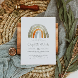 Sage Grönt Earthy Tone Rainbow Baby Shower Inbjudningar