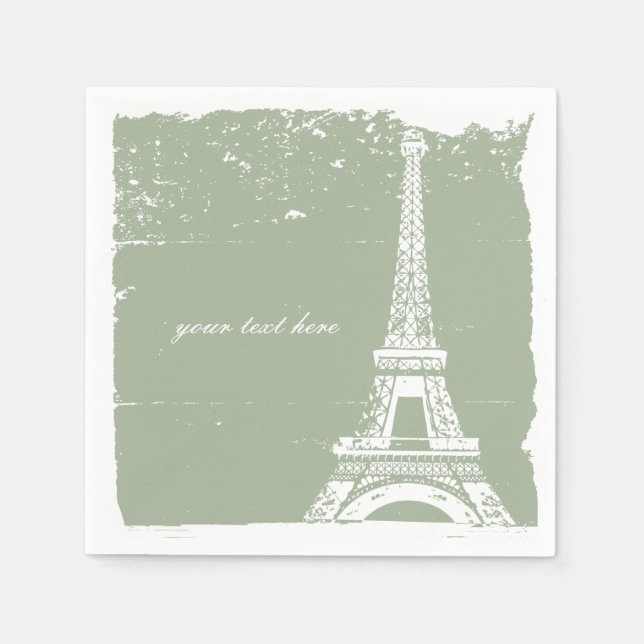 Sage Grönt Eiffel Torn Pappersservett Set (Framsidan)