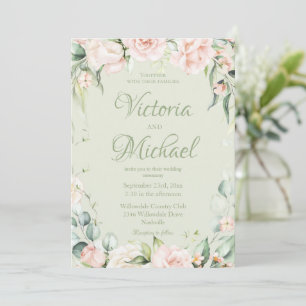 Sage Grönt Elegant Blommigt Bröllop Inbjudningar