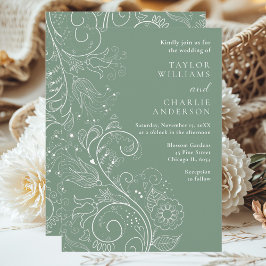 Sage Grönt Elegant Blommigt Bröllop Inbjudningar