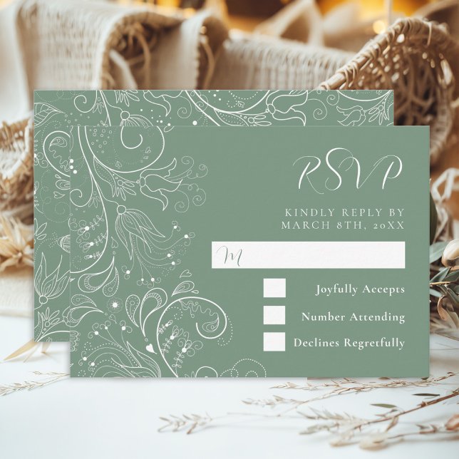 Sage Grönt Elegant Blommigt Bröllop OSA Kort (Skapare uppladdad)
