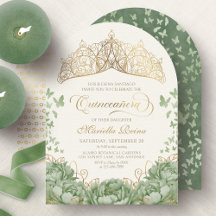 Sage Grönt Elegant Blommigt Krona Quinceanera