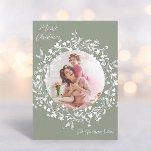 Sage Grönt Elegant Boho Wildblomjul Julkort