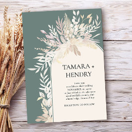 Sage Grönt Elegant Botanical Arch Bröllop Inbjudningar