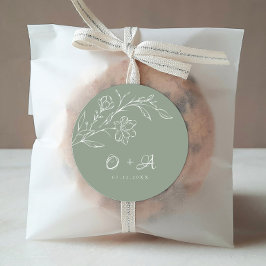 Sage Grönt Elegant bröllop monogram kuvertförsegli Runt Klistermärke