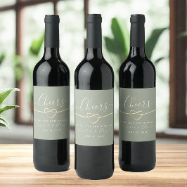 Sage Grönt Elegant bröllop Vin Flaska Vinflaska Etikett