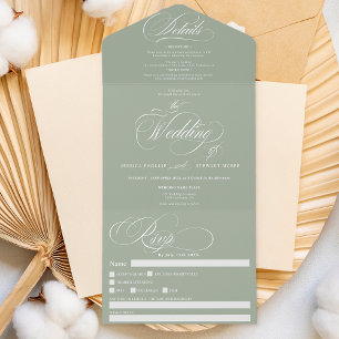 Sage grönt elegant calligraphy bröllop