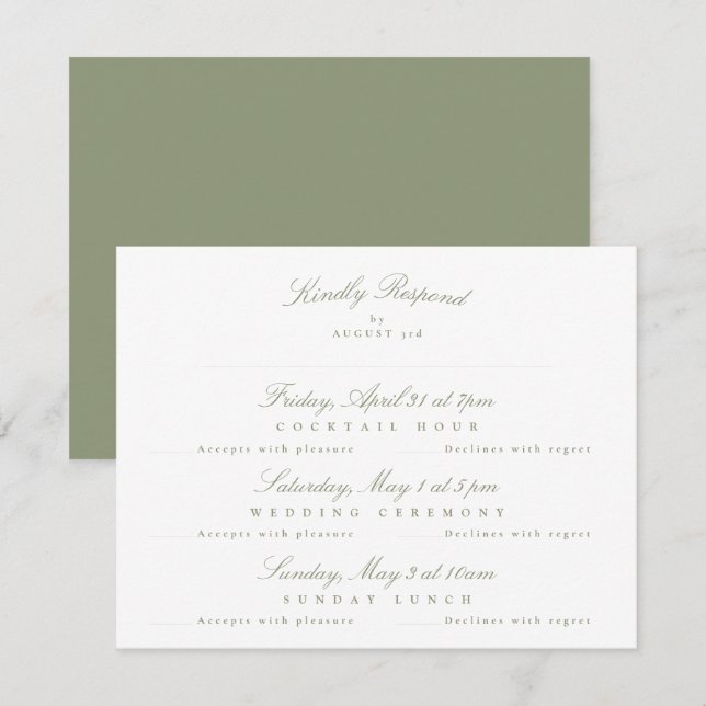 Sage Grönt Elegant Calligraphy multi event OSA Kort (Fram/baksida)